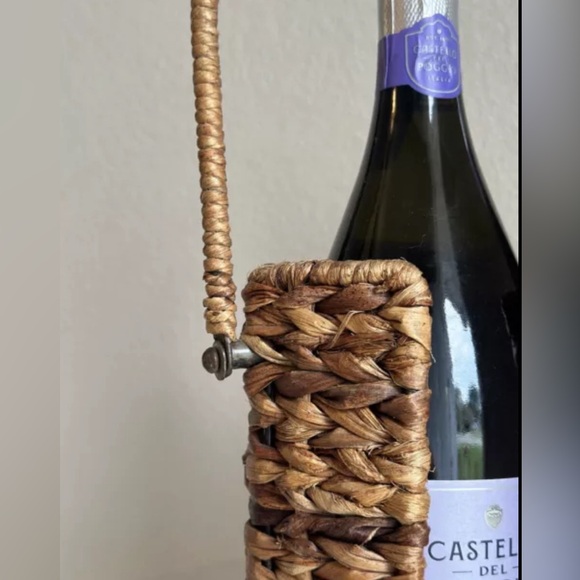 Vintage Boho 2 Wine Bottle Holder Carrier Woven Rattan Wicker Basket Bar Decor - Picture 7 of 12